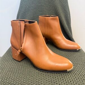 Cole Haan Tan Leather Ankle Booties with Block Heel